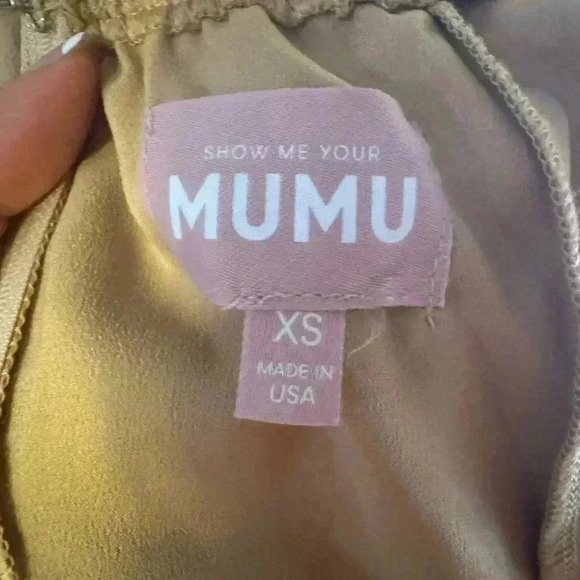 Show Me Your Mumu Godshaw Goddess Tie Back Gown True Gold Luxe Satin’s Dress. - Picture 12 of 12